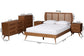 Baxton Studio Asami Mid-Century Modern Walnut Brown Finished Wood and Woven Rattan King Size 5-Piece Bedroom Set