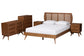 Baxton Studio Asami Mid-Century Modern Walnut Brown Finished Wood and Woven Rattan King Size 5-Piece Bedroom Set