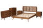 Baxton Studio Asami Mid-Century Modern Walnut Brown Finished Wood and Woven Rattan King Size 5-Piece Bedroom Set