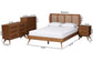 Baxton Studio Asami Mid-Century Modern Walnut Brown Finished Wood and Woven Rattan Queen Size 4-Piece Bedroom Set