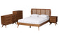 Baxton Studio Asami Mid-Century Modern Walnut Brown Finished Wood and Woven Rattan King Size 4-Piece Bedroom Set