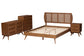 Baxton Studio Asami Mid-Century Modern Walnut Brown Finished Wood and Woven Rattan Queen Size 4-Piece Bedroom Set