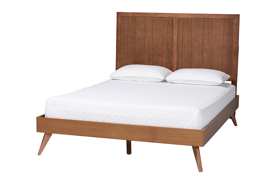 Baxton Studio Noela Platform Bed - Mid-Century Modern Wood Bed Frame with Panel Headboard and Angled Legs for Bedroom or Guest Room, King