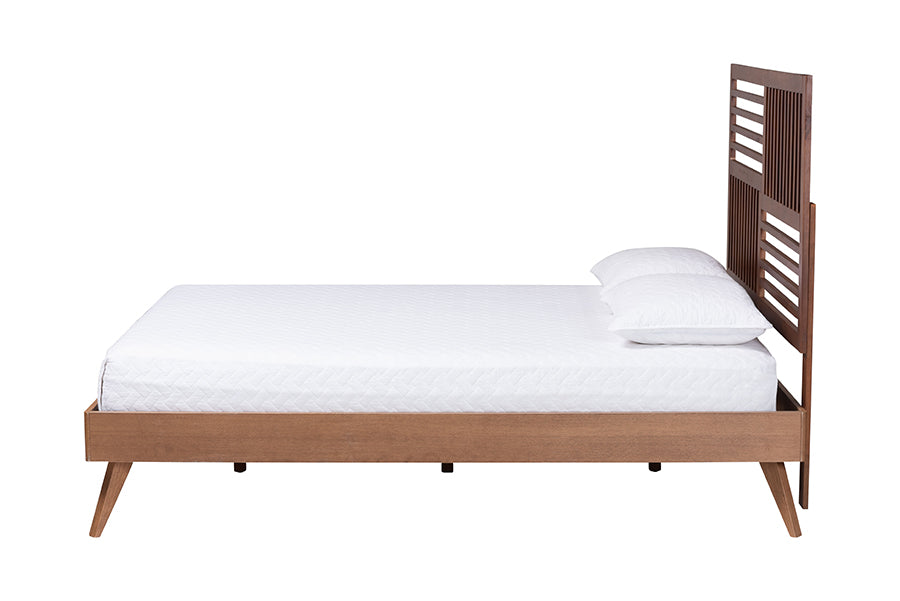 Baxton Studio Gemma Platform Bed - Mid-Century Modern Bed Frame with Slatted Wood Headboard and Angled Legs for Bedroom or Guest Room, King