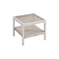 SONGMICS HOME Sencillo Outdoor Steel Glass Side Table, Bone Color – Cloud White, Light Teak