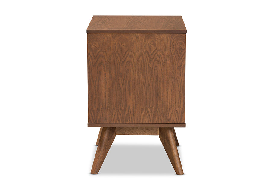Baxton Studio Barrett Mid-Century Modern Walnut Brown Finished Wood and Synthetic Rattan 2-Drawer Nightstand