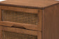 Baxton Studio Barrett Mid-Century Modern Walnut Brown Finished Wood and Synthetic Rattan 2-Drawer Nightstand
