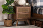 Baxton Studio Barrett Mid-Century Modern Walnut Brown Finished Wood and Synthetic Rattan 2-Drawer Nightstand