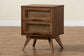 Baxton Studio Barrett Mid-Century Modern Walnut Brown Finished Wood and Synthetic Rattan 2-Drawer Nightstand
