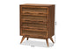 Baxton Studio Barrett Mid-Century Modern Walnut Brown Finished Wood and Synthetic Rattan 4-Drawer Chest