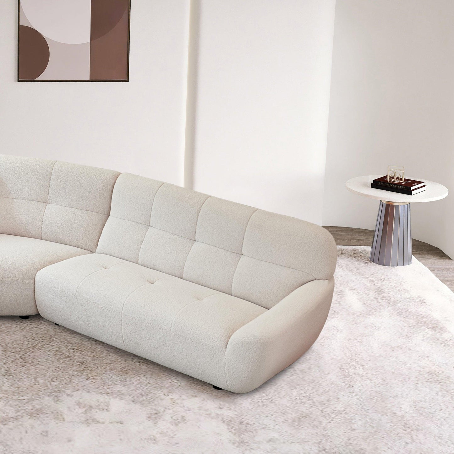 113" Modern Corner, Lamb Fabric Sectional Sofa (Beige) FredCo