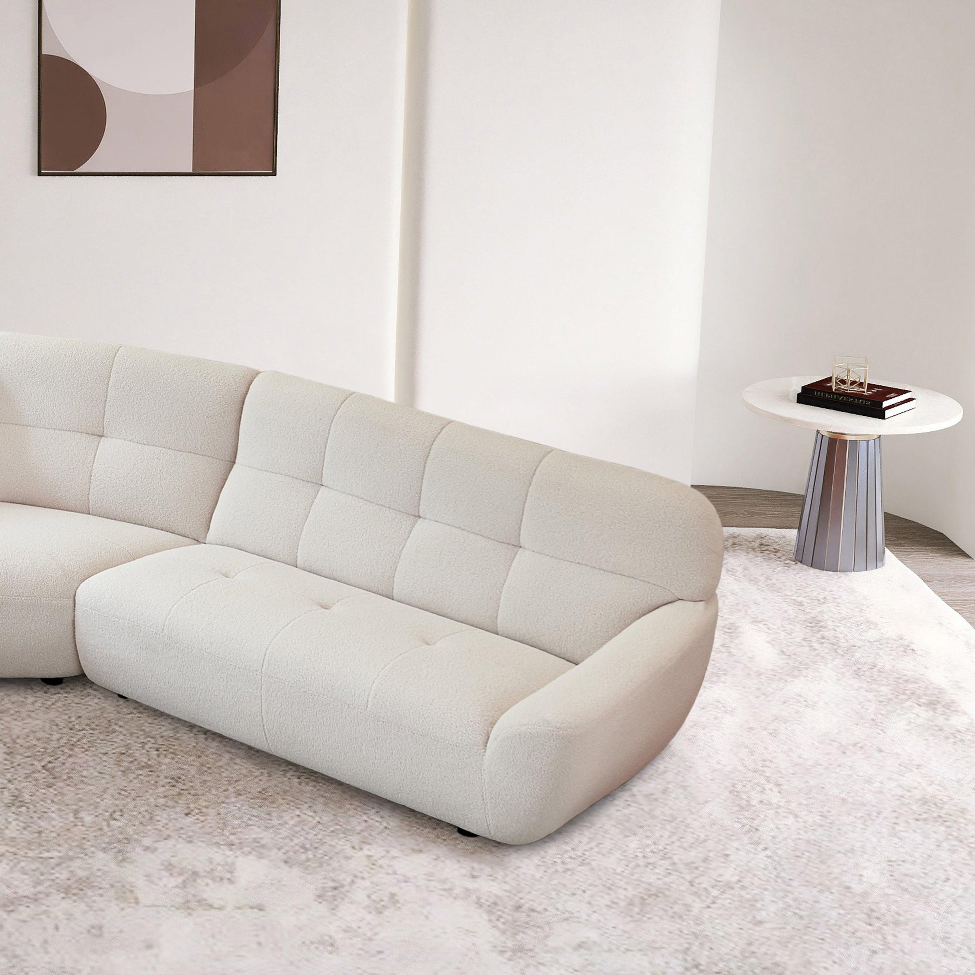 113" Modern Corner, Lamb Fabric Sectional Sofa (Beige) FredCo