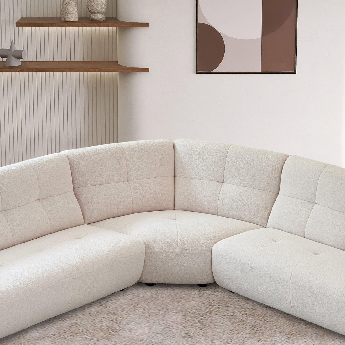 113" Modern Corner, Lamb Fabric Sectional Sofa (Beige) FredCo