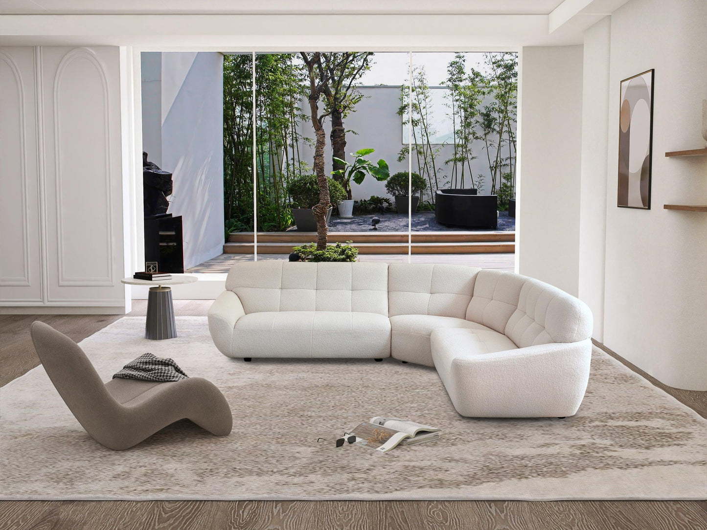113" Modern Corner, Lamb Fabric Sectional Sofa (Beige) FredCo