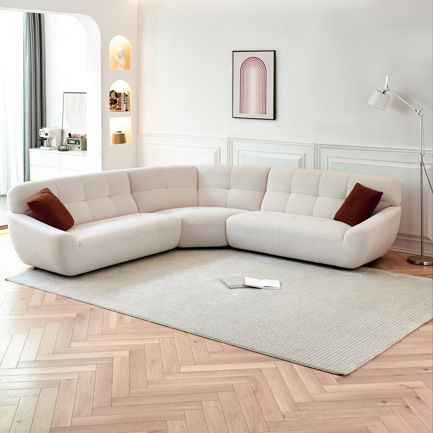 113" Modern Corner, Lamb Fabric Sectional Sofa (Beige) FredCo