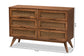 Baxton Studio Barrett Mid-Century Modern Walnut Brown Finished Wood and Synthetic Rattan 6-Drawer Dresser