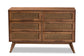 Baxton Studio Barrett Mid-Century Modern Walnut Brown Finished Wood and Synthetic Rattan 6-Drawer Dresser