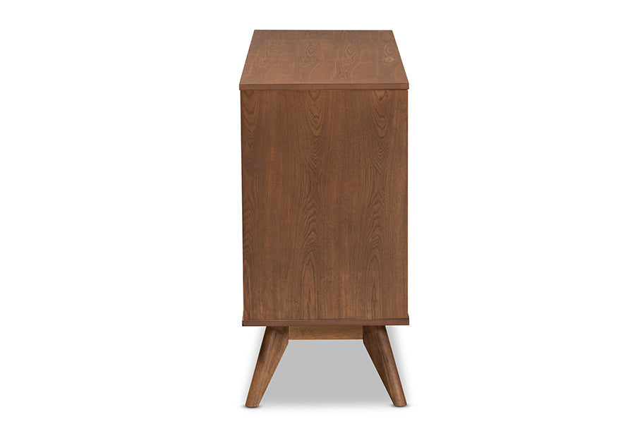 Baxton Studio Barrett Mid-Century Modern Walnut Brown Finished Wood and Synthetic Rattan 6-Drawer Dresser