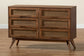 Baxton Studio Barrett Mid-Century Modern Walnut Brown Finished Wood and Synthetic Rattan 6-Drawer Dresser