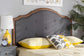 Baxton Studio Gala Vintage Classic Traditional Dark Grey Fabric Upholstered and Walnut Brown Finished Wood Queen Size Arched Headboard