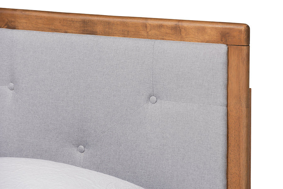 Baxton Studio Laima Mid-Century Modern Light Grey Fabric Upholstered and Walnut Brown Finished Wood Twin Size Platform Bed