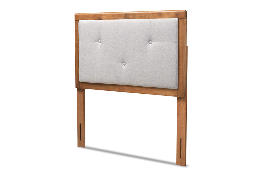 Baxton Studio Abner Modern and Contemporary Transitional Light Grey Fabric Upholstered and Walnut Brown Finished Wood Twin Size Headboard