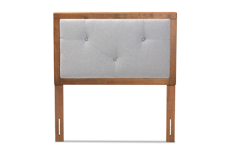 Baxton Studio Abner Modern and Contemporary Transitional Light Grey Fabric Upholstered and Walnut Brown Finished Wood Twin Size Headboard