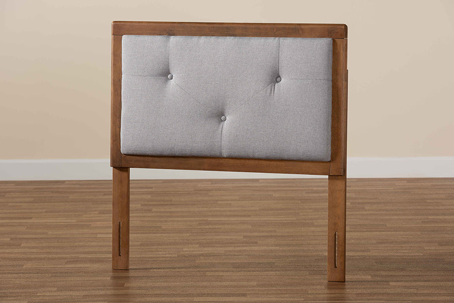 Baxton Studio Abner Modern and Contemporary Transitional Light Grey Fabric Upholstered and Walnut Brown Finished Wood Twin Size Headboard