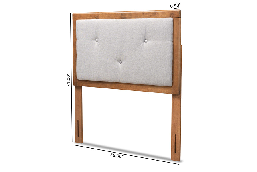Baxton Studio Abner Modern and Contemporary Transitional Light Grey Fabric Upholstered and Walnut Brown Finished Wood Twin Size Headboard