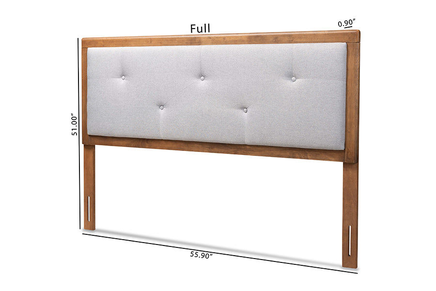 Baxton Studio Abner Modern and Contemporary Transitional Light Grey Fabric Upholstered and Walnut Brown Finished Wood Queen Size Headboard