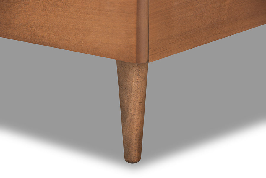 Baxton Studio Saul Mid-Century Modern Dark Grey Fabric Upholstered and Walnut Brown Finished Wood Twin Size Platform Bed