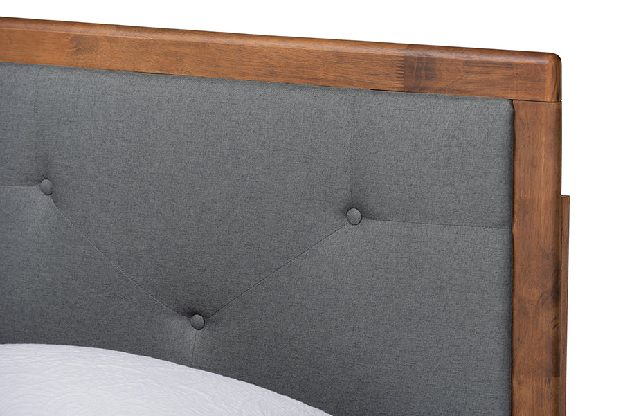 Baxton Studio Laima Mid-Century Modern Dark Grey Fabric Upholstered and Walnut Brown Finished Wood Twin Size Platform Bed
