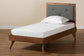 Baxton Studio Laima Mid-Century Modern Dark Grey Fabric Upholstered and Walnut Brown Finished Wood Twin Size Platform Bed