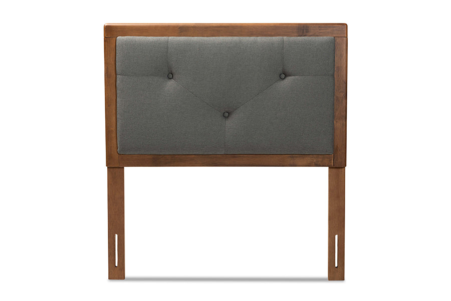 Baxton Studio Abner Modern and Contemporary Transitional Dark Grey Fabric Upholstered and Walnut Brown Finished Wood Twin Size Headboard