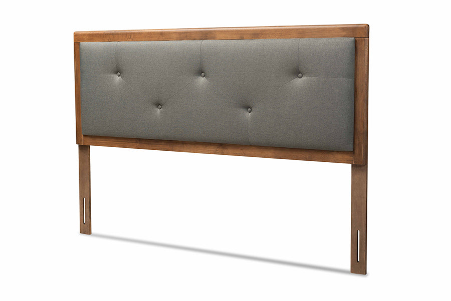 Baxton Studio Abner Modern and Contemporary Transitional Dark Grey Fabric Upholstered and Walnut Brown Finished Wood Queen Size Headboard