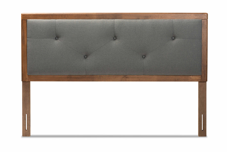 Baxton Studio Abner Modern and Contemporary Transitional Dark Grey Fabric Upholstered and Walnut Brown Finished Wood King Size Headboard