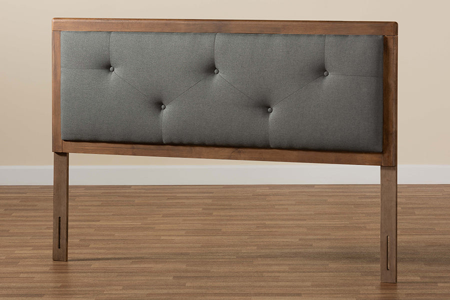 Baxton Studio Abner Modern and Contemporary Transitional Dark Grey Fabric Upholstered and Walnut Brown Finished Wood King Size Headboard
