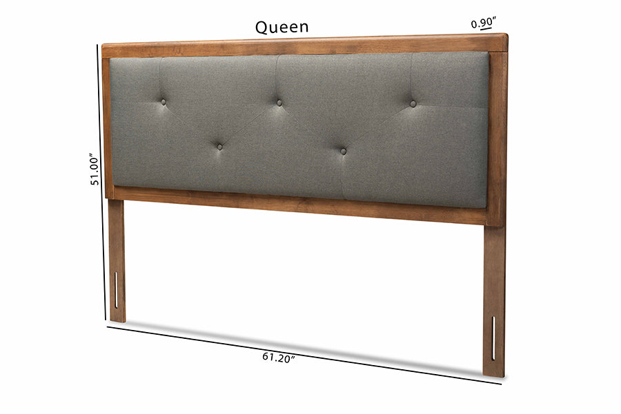 Baxton Studio Abner Modern and Contemporary Transitional Dark Grey Fabric Upholstered and Walnut Brown Finished Wood King Size Headboard