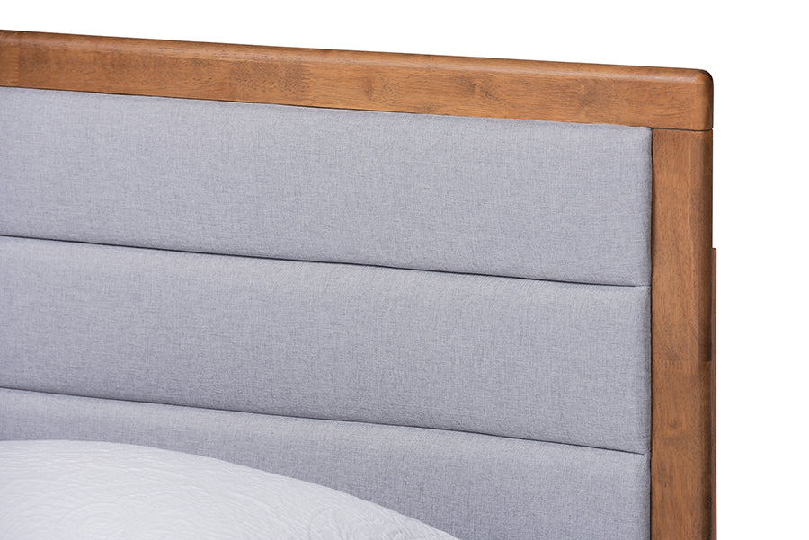 Baxton Studio Seren Mid-Century Modern Light Grey Fabric Upholstered and Walnut Brown Finished Wood Twin Size Platform Bed