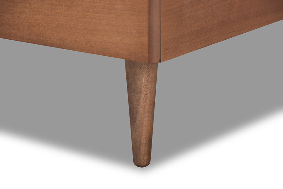 Baxton Studio Seren Mid-Century Modern Light Grey Fabric Upholstered and Walnut Brown Finished Wood Twin Size Platform Bed