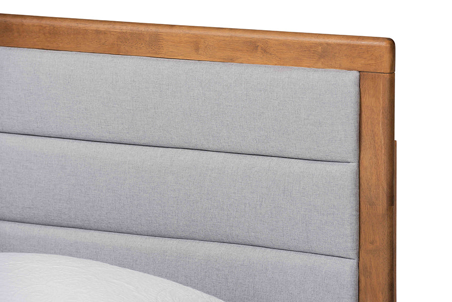 Baxton Studio Linn Mid-Century Modern Light Grey Fabric Upholstered and Walnut Brown Finished Wood Twin Size Platform Bed