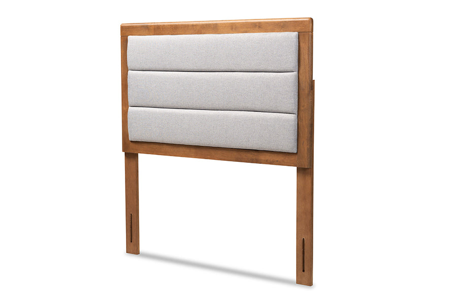 Baxton Studio Dexter Modern and Contemporary Light Grey Fabric Upholstered and Walnut Brown Finished Wood Twin Size Headboard