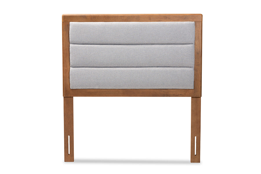 Baxton Studio Dexter Modern and Contemporary Light Grey Fabric Upholstered and Walnut Brown Finished Wood Twin Size Headboard