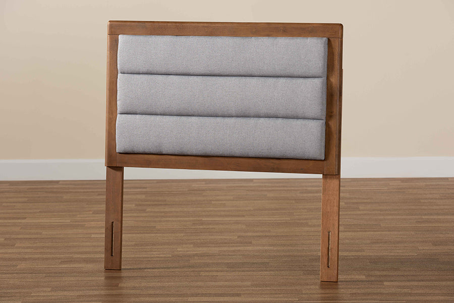 Baxton Studio Dexter Modern and Contemporary Light Grey Fabric Upholstered and Walnut Brown Finished Wood Twin Size Headboard