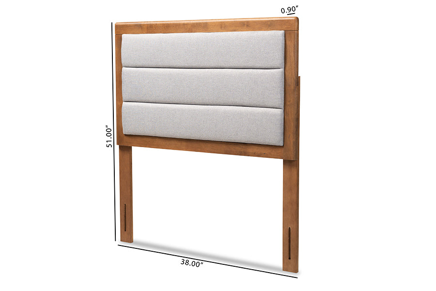 Baxton Studio Dexter Modern and Contemporary Light Grey Fabric Upholstered and Walnut Brown Finished Wood Twin Size Headboard