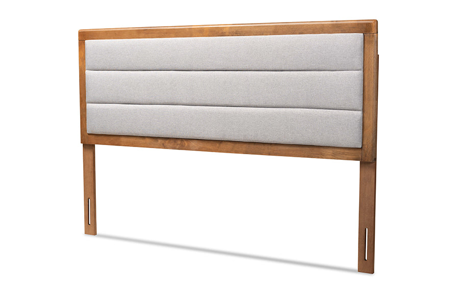 Baxton Studio Dexter Modern and Contemporary Light Grey Fabric Upholstered and Walnut Brown Finished Wood Full Size Headboard