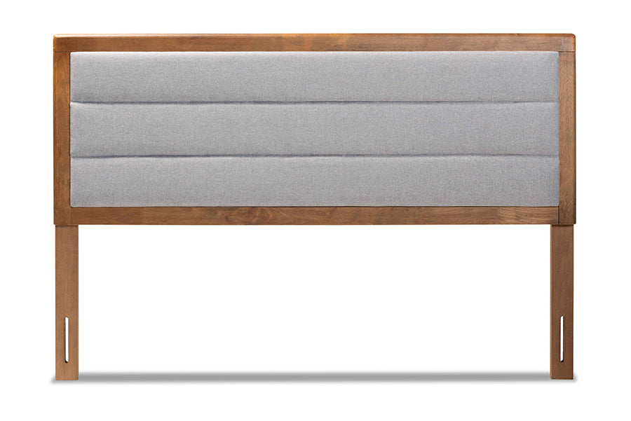 Baxton Studio Dexter Modern and Contemporary Light Grey Fabric Upholstered and Walnut Brown Finished Wood Full Size Headboard