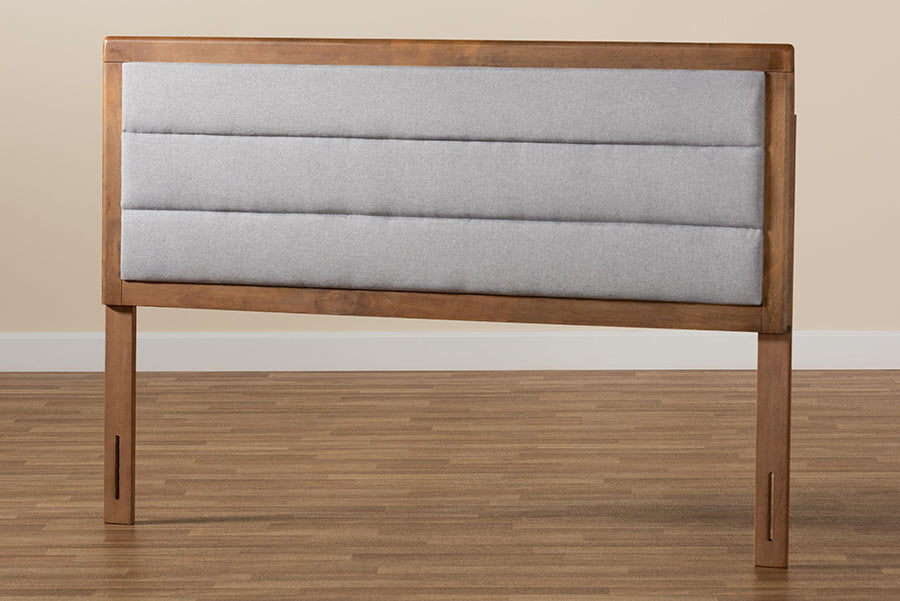 Baxton Studio Dexter Modern and Contemporary Light Grey Fabric Upholstered and Walnut Brown Finished Wood Full Size Headboard