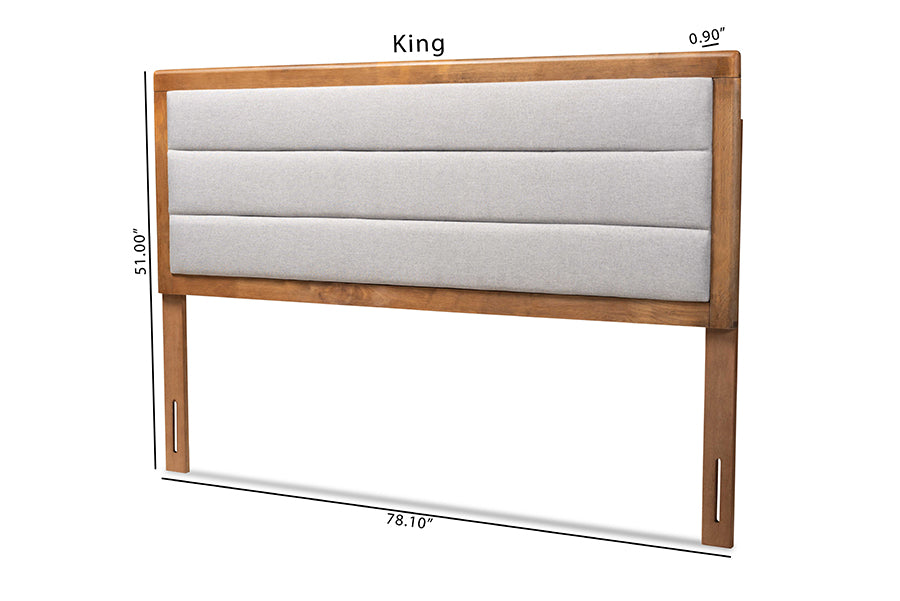 Baxton Studio Dexter Modern and Contemporary Light Grey Fabric Upholstered and Walnut Brown Finished Wood Full Size Headboard