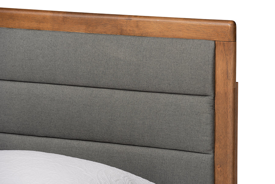 Baxton Studio Seren Mid-Century Modern Dark Grey Fabric Upholstered and Walnut Brown Finished Wood Twin Size Platform Bed